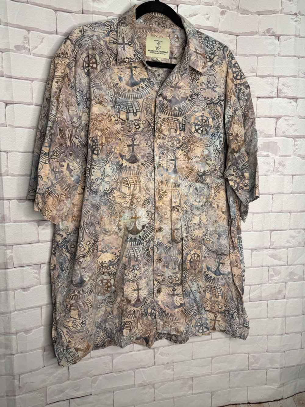 Artisan Outfitters Handcrafted Button Up Shirt Nautical Print Anchors Cotton XLT